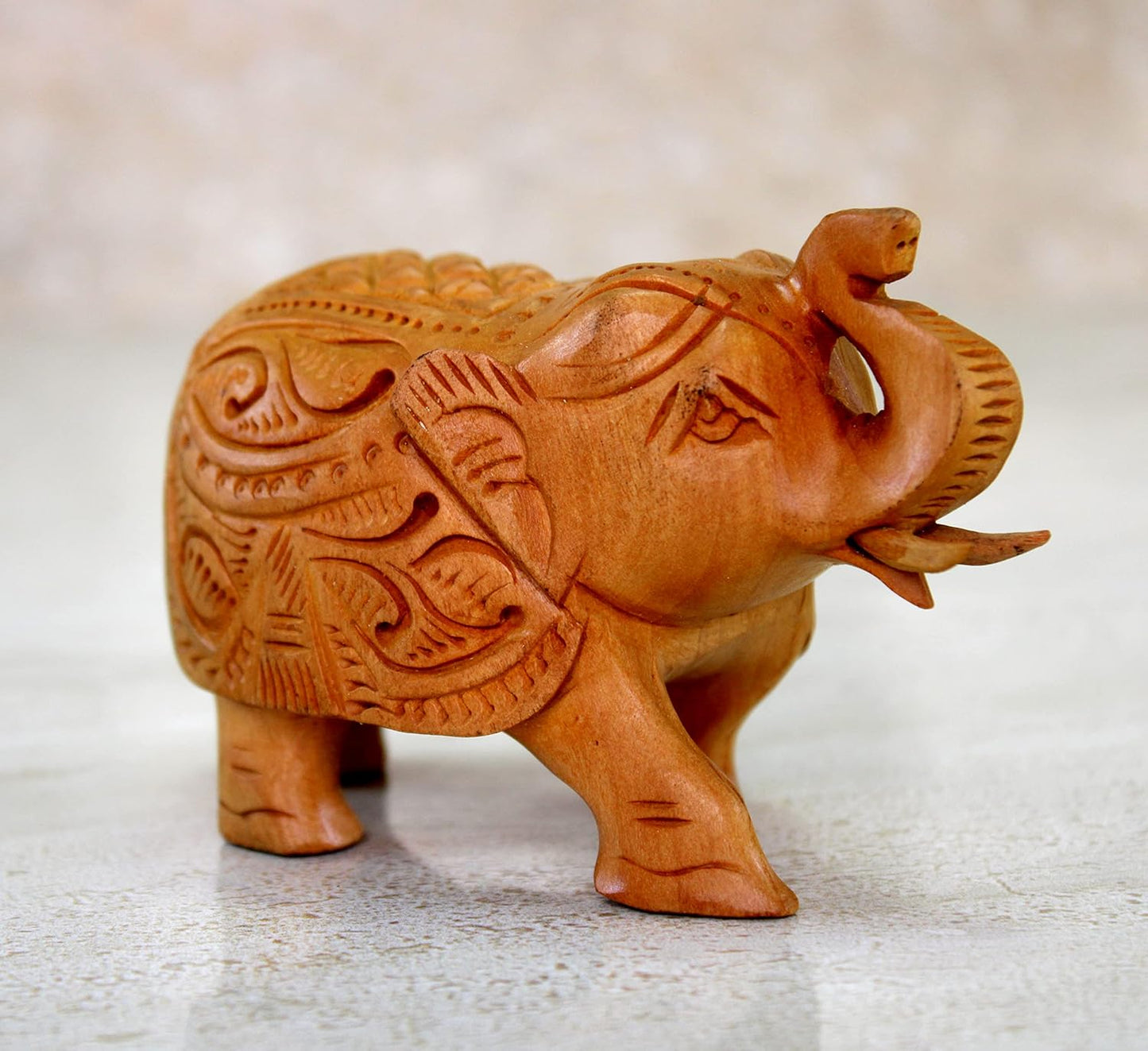 eSplanade Wooden Elephant Sculpture or Showpiece Feng Shui Vastu brings Goodluck Home Decor - 2.5" Inches Height