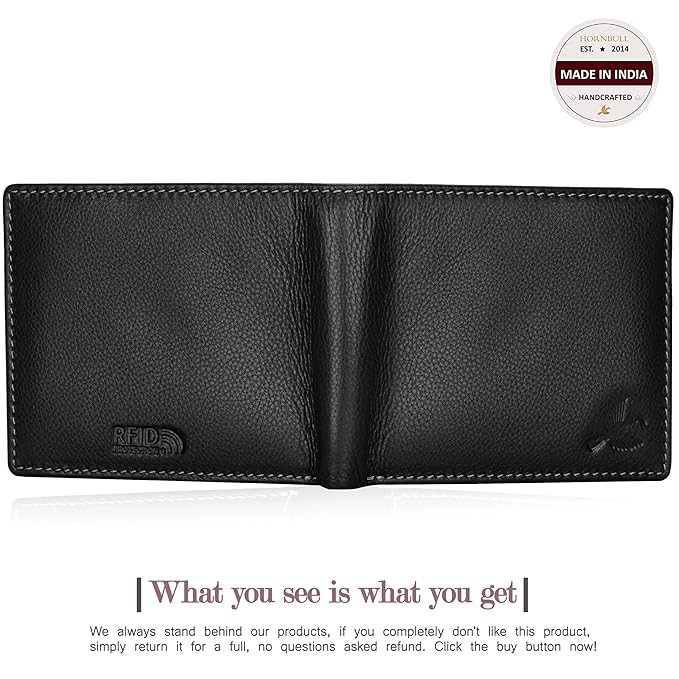 HORNBULL Men's Stylist Black Genuine Leather Wallet with RFID Protection | Branded Gift Wallet for Men