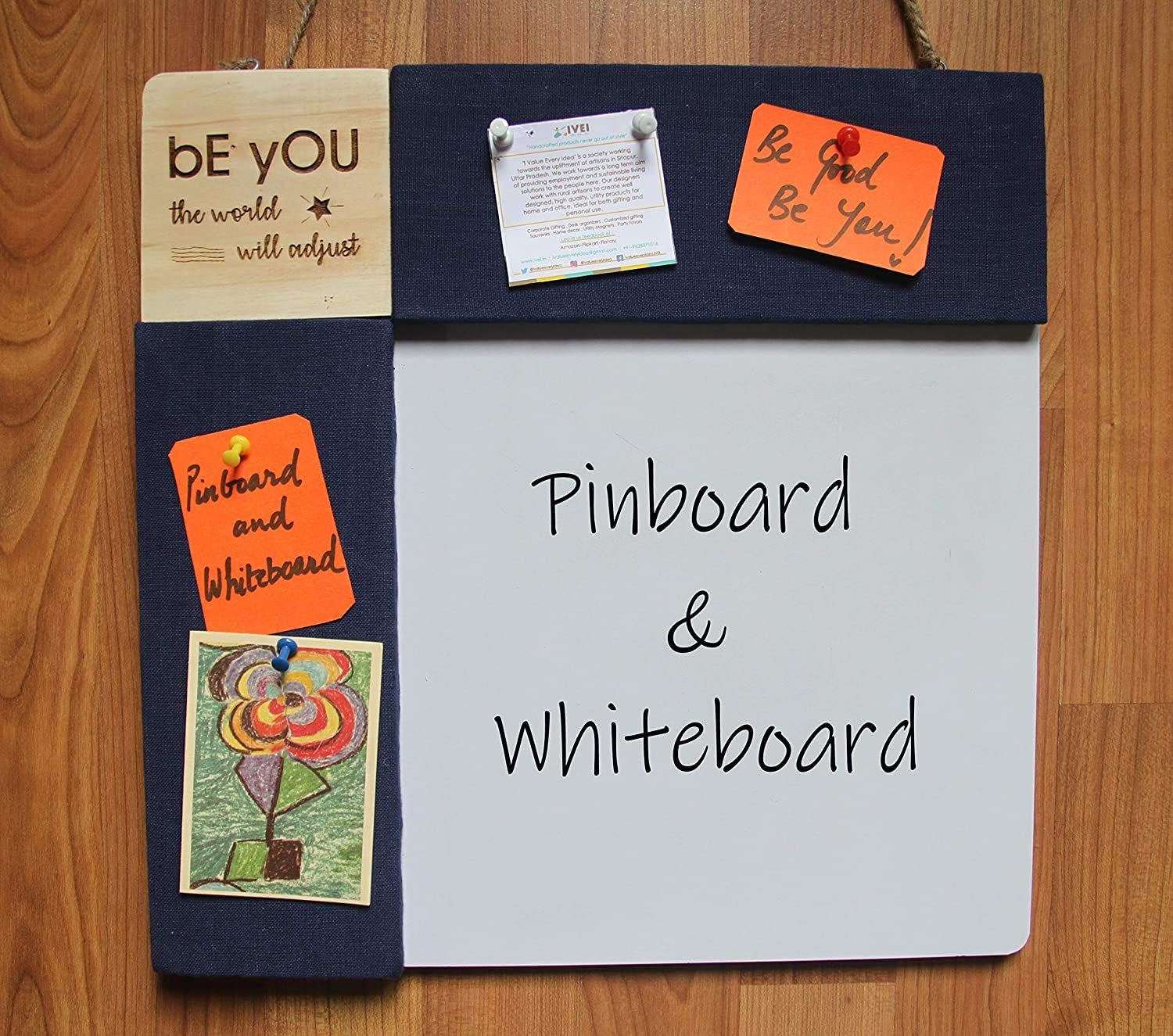 IVEI Combination Board with Pin Board & Whiteboard Best Gift for Home, Office, School | Office Wall Accessories | Utility Boards (Quote - Grey, Blue