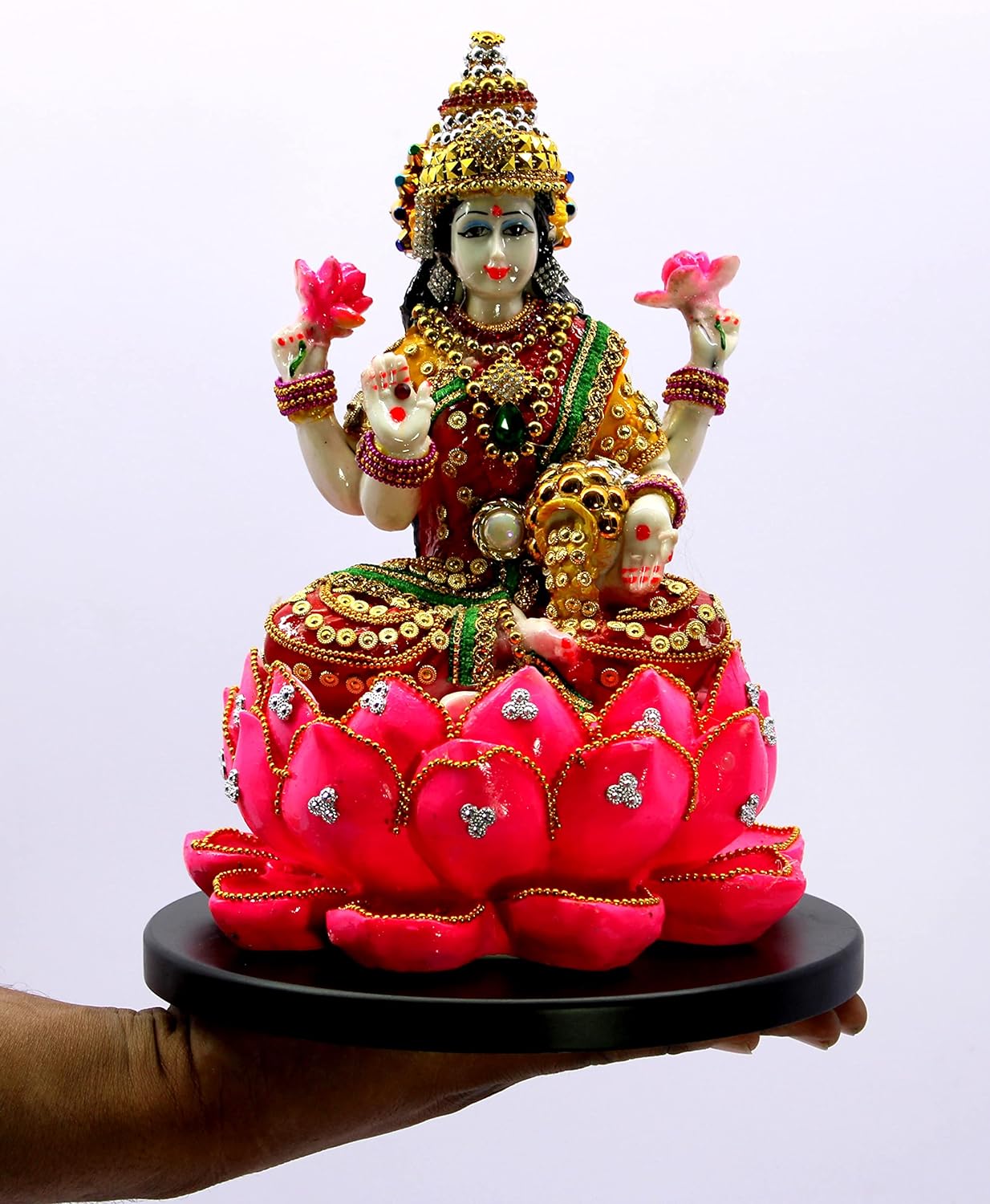eSplanade Lakshmi on Lotus | Laxmi Goddess Murti Idol Statue Sculpture Figurine - Resin - 11" Inches & 7" Inches - Multicolour