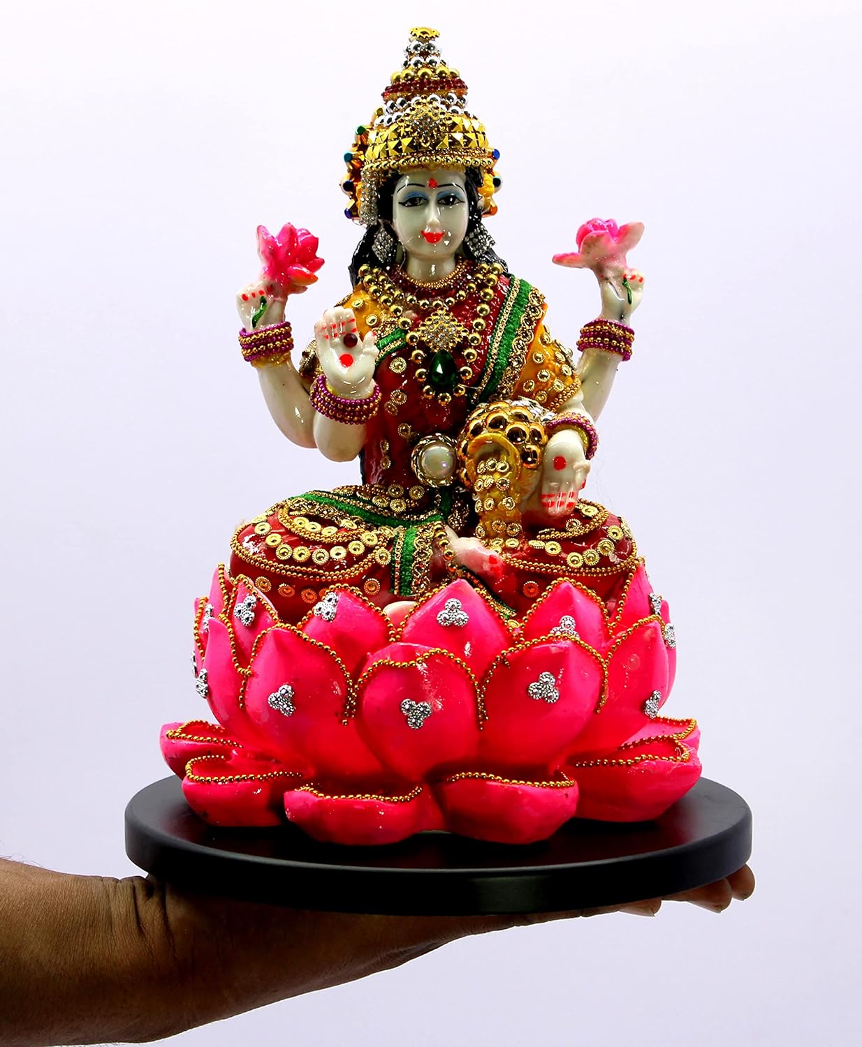 eSplanade Lakshmi on Lotus | Laxmi Goddess Murti Idol Statue Sculpture Figurine - Resin - 11" Inches - Multi