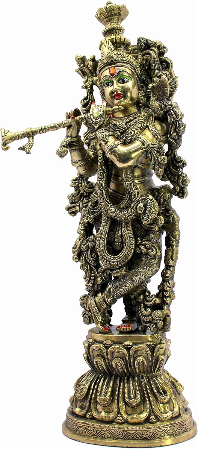 eSplanade Brass Krishna Krishan Murti Idol Statue Sculpture - Multi Colour - 21" Inches, 18" Inches