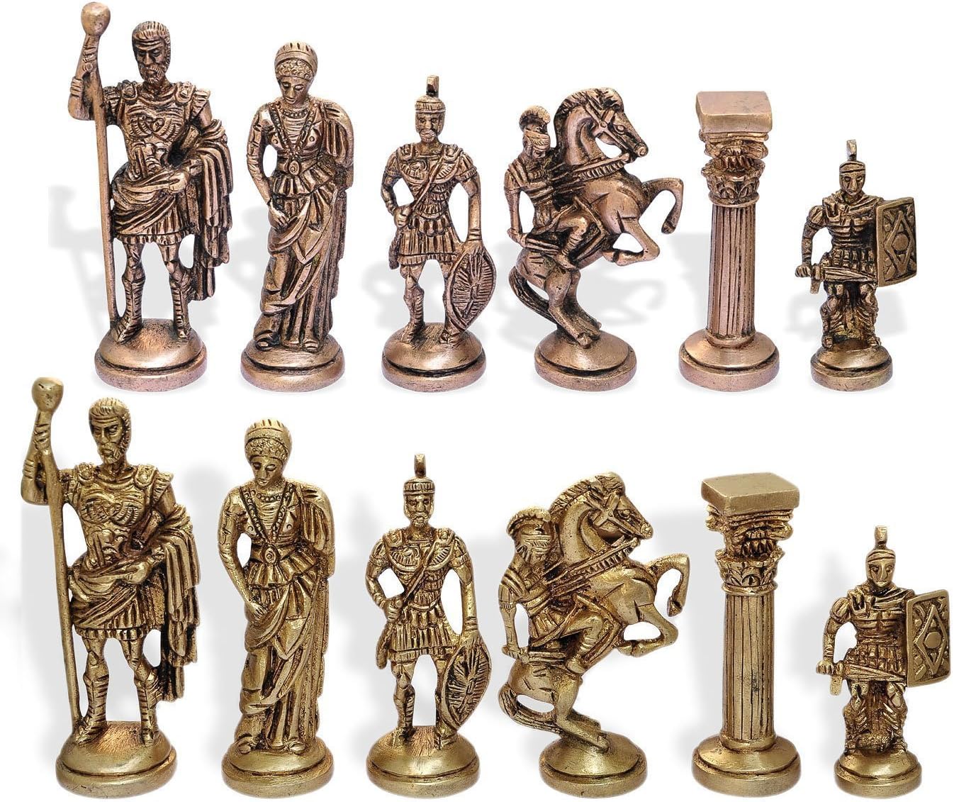StonKraft 14" X 14" Wooden Chess Game Board Set + Brass Chess Pieces (Roman Figures)