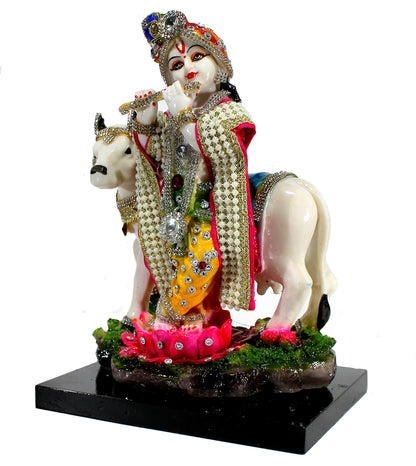 eSplanade Resin Lord Krishna with Cow Murti Idol Statue Sculpture (10")