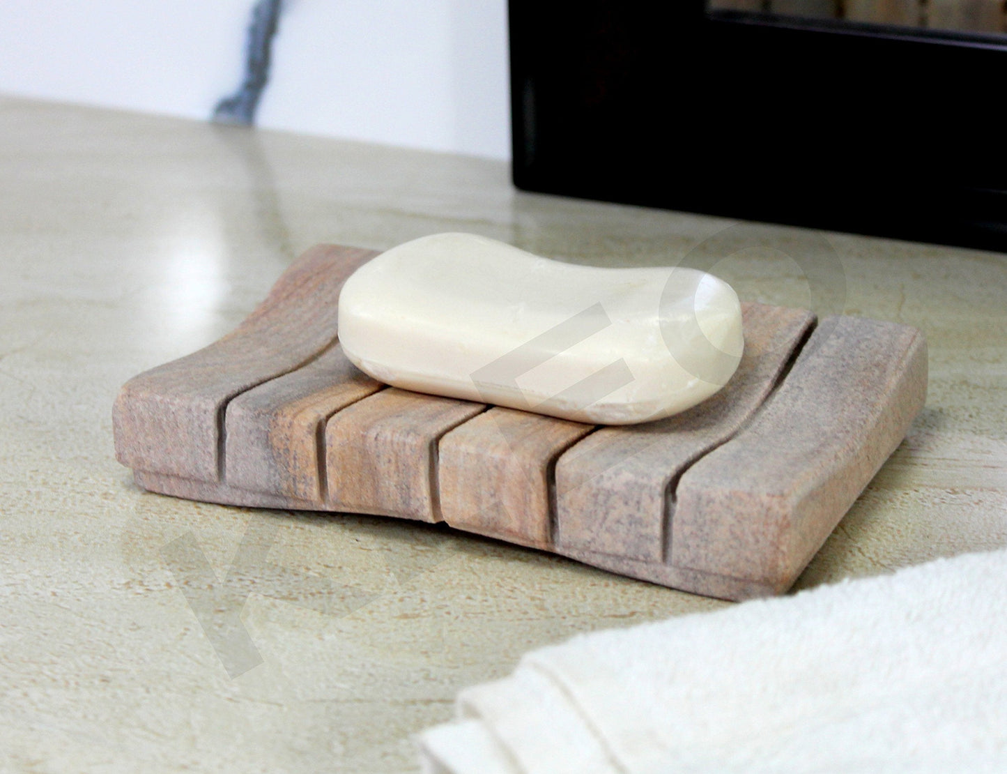 Natural Water Absorbent & Rigged Soap Dish Soap Holder made of Natural Stone - Unique Bath Bathroom Accessories (Vertically Ridged)