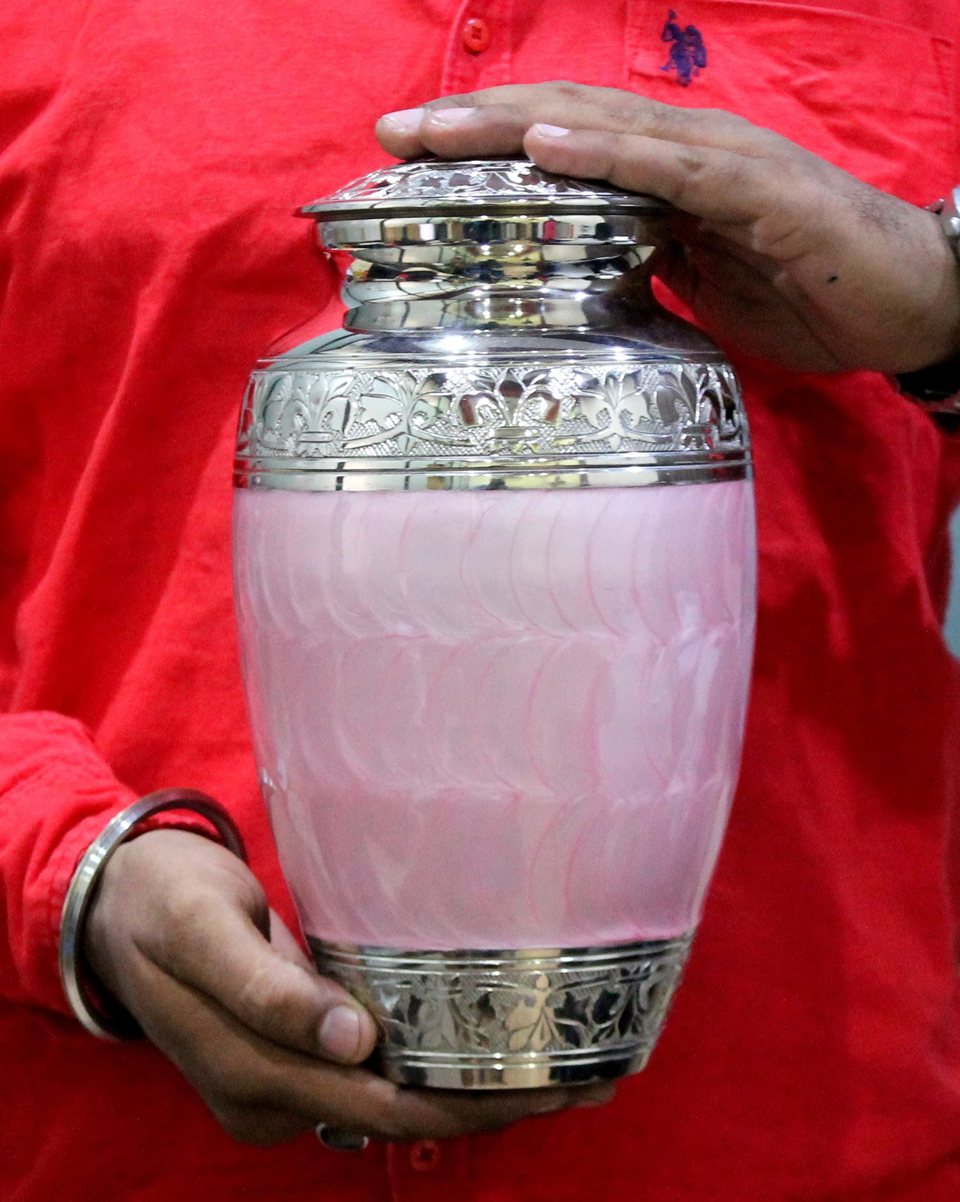 eSplanade Brass Cremation Urn Memorial Jar Pot Container | Full Size Urn for Funeral Ashes Burial | Meenakari Design Metal Urns | Blue - 10" Inches