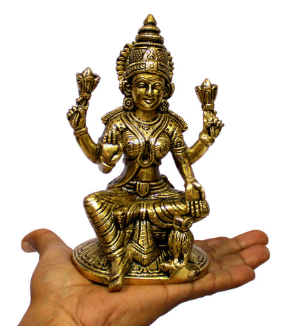 eSplanade Brass Laxmi Lakshmi Goddess Murti Idol Statue Figurine Sculpture | Pooja Idols - Home Decor | Golden - 6.75" Inches