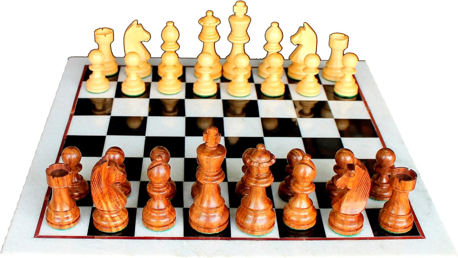 StonKraft Collectible White & Black Marble Chess Board Set + Brass Chess Pieces Pawns - Decorative Stone Chess - Home Decor - 15" Inches