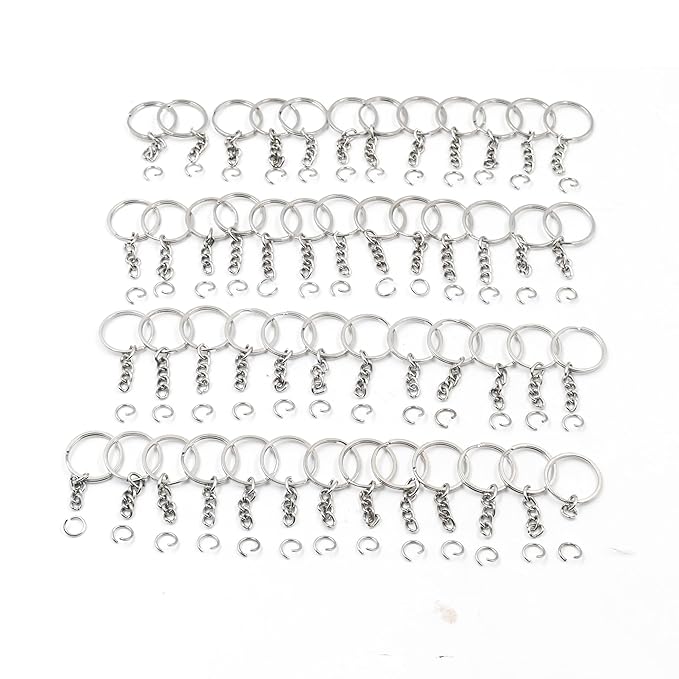 IVEI DIY Keychain Rings with Open Jump Rings for Craft | Metal Split Keyring of 25mm | Set of 50 for Jewlery, Charms and Purse Making | Craft Essentials for Small Businesses (Keychain Rings Set 50)