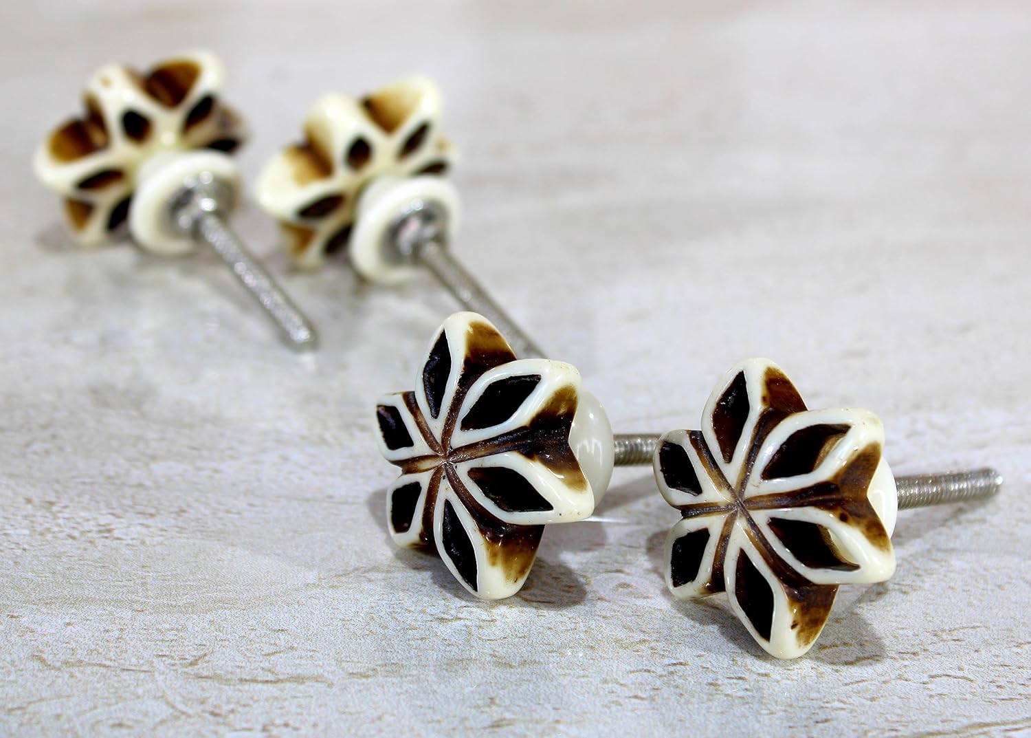 eSplanade Cupboard Cabinet Door Decorative Knobs - Set of 4 | Drawer Handles Cupboard Pulls Almirah Hooks | Round-Floral - Acrylic Plastic - Diameter 4 cms - White-Black (Floral Knob 1-12)