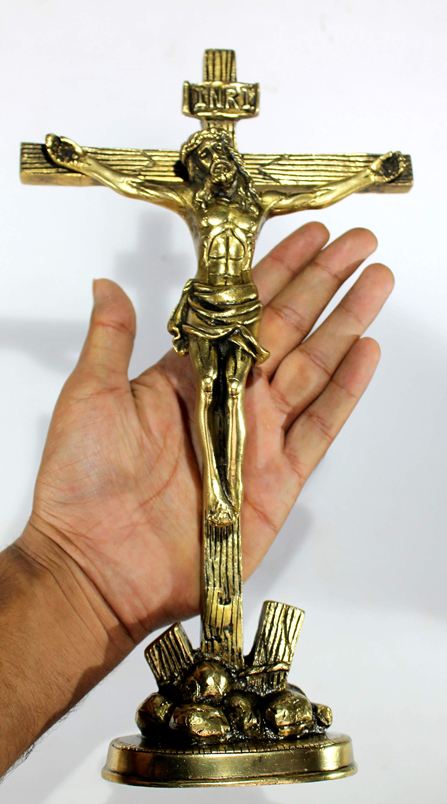 eSplanade Brass Christian Cross Jesus Christ Statue in Antique Finish (11" & 12" Jesus Cross)