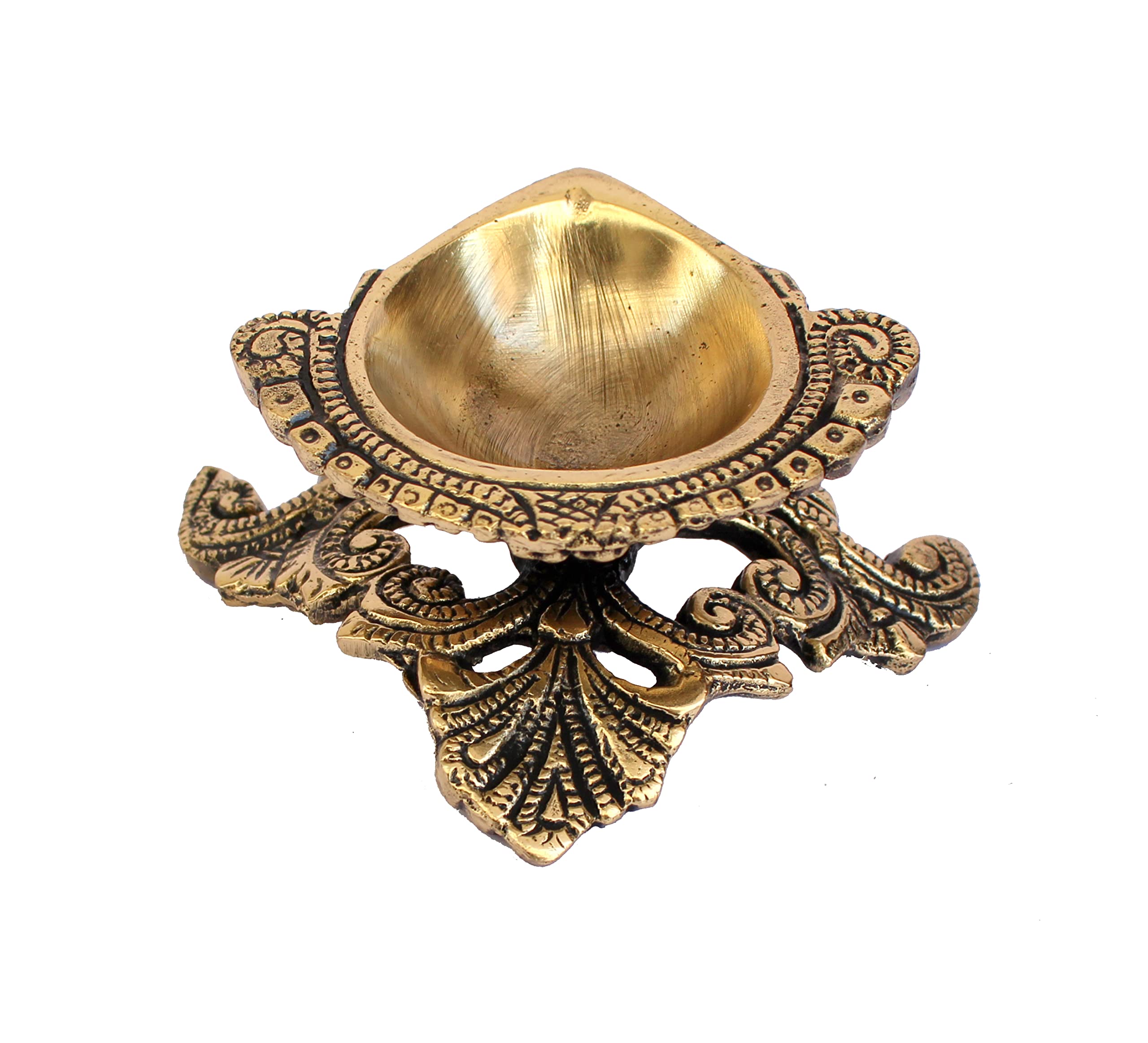 Brass Oil Lamps | Shankh Chakra Narayan Oil Lamp Diya Deepam Kuthu Vilakku -3.5 & 4" Inches