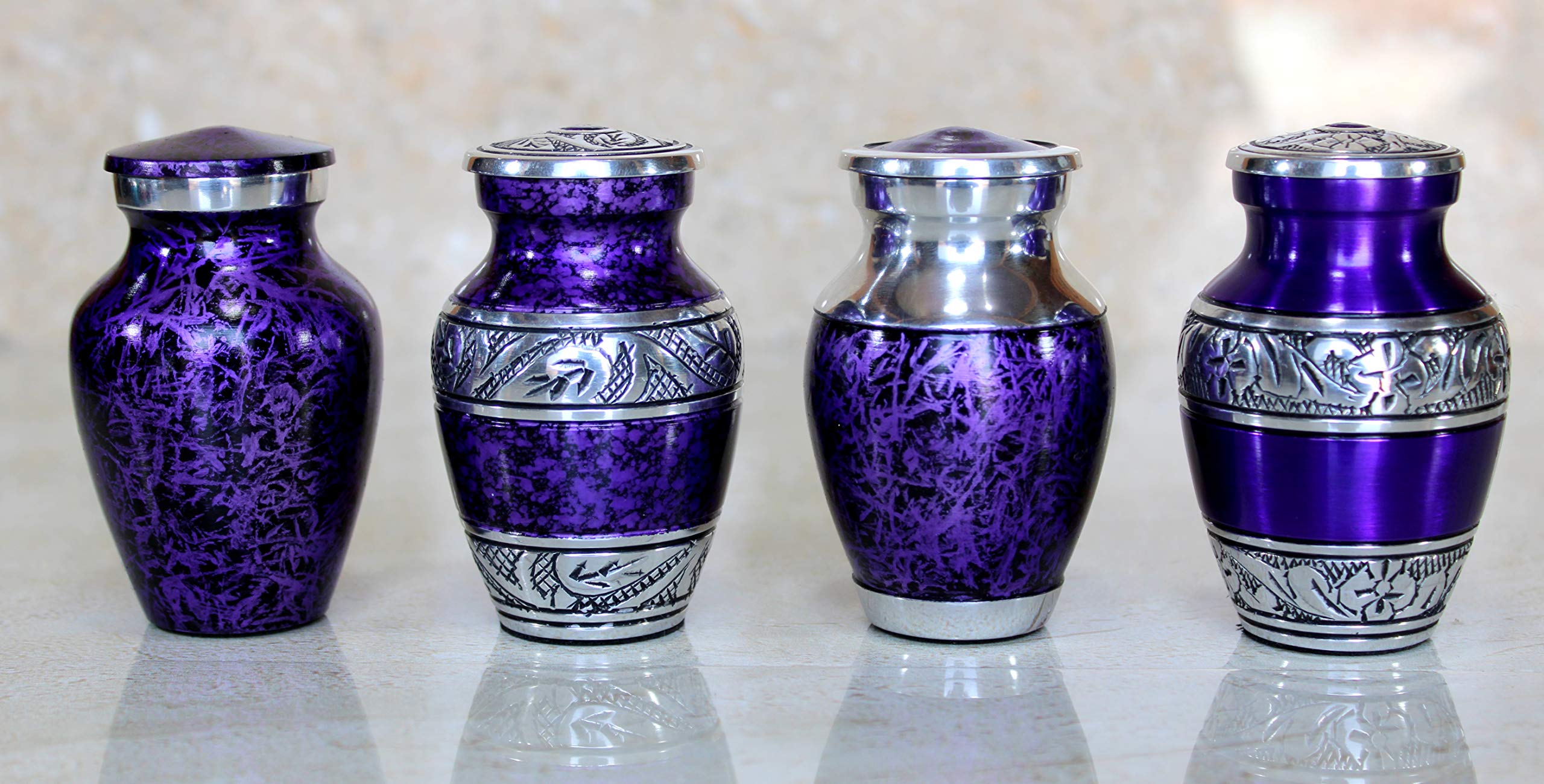 eSplanade- Cremation Mini urn Keepsake Memorial | Set of 4 Small urns for Ashes Funeral Burial Container jar Pot (Silver Carved)