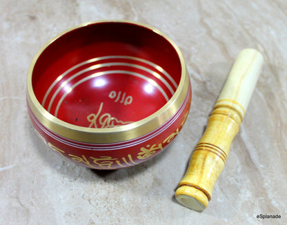 eSplanade - Tibetan Buddhist Singing Bowl Prayer Instrument with Striker Stick | OM Bell | Om Bowl | Meditation Bowl | Music Therapy (Red) 5"