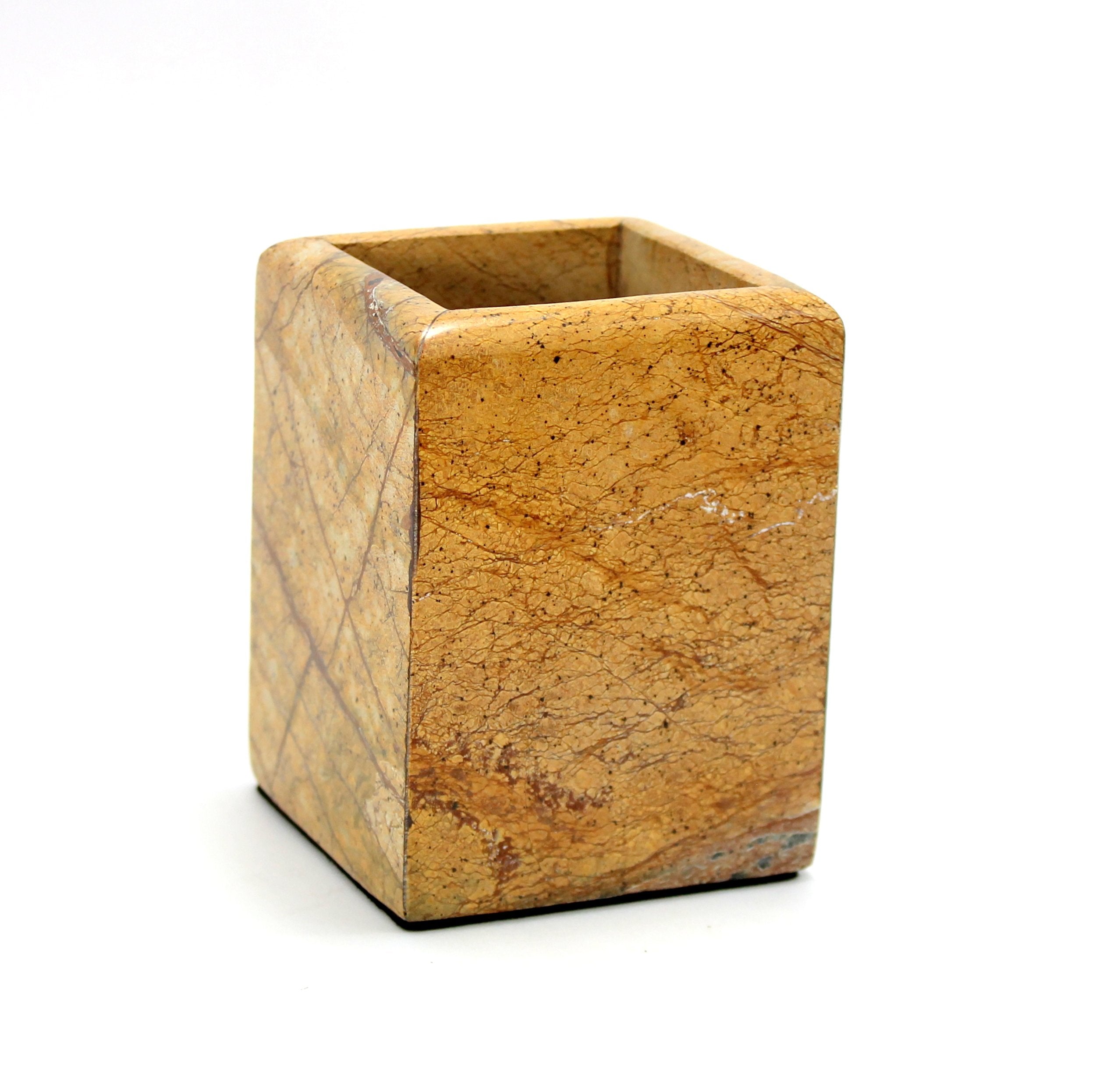 KLEO - Bathroom Accessory Set Made from Natural Stone - Bath Accessories Set of 4 Includes Soap Dispenser, Toothbrush Holder, Tumbler and Soap Dish (Black, Brown)