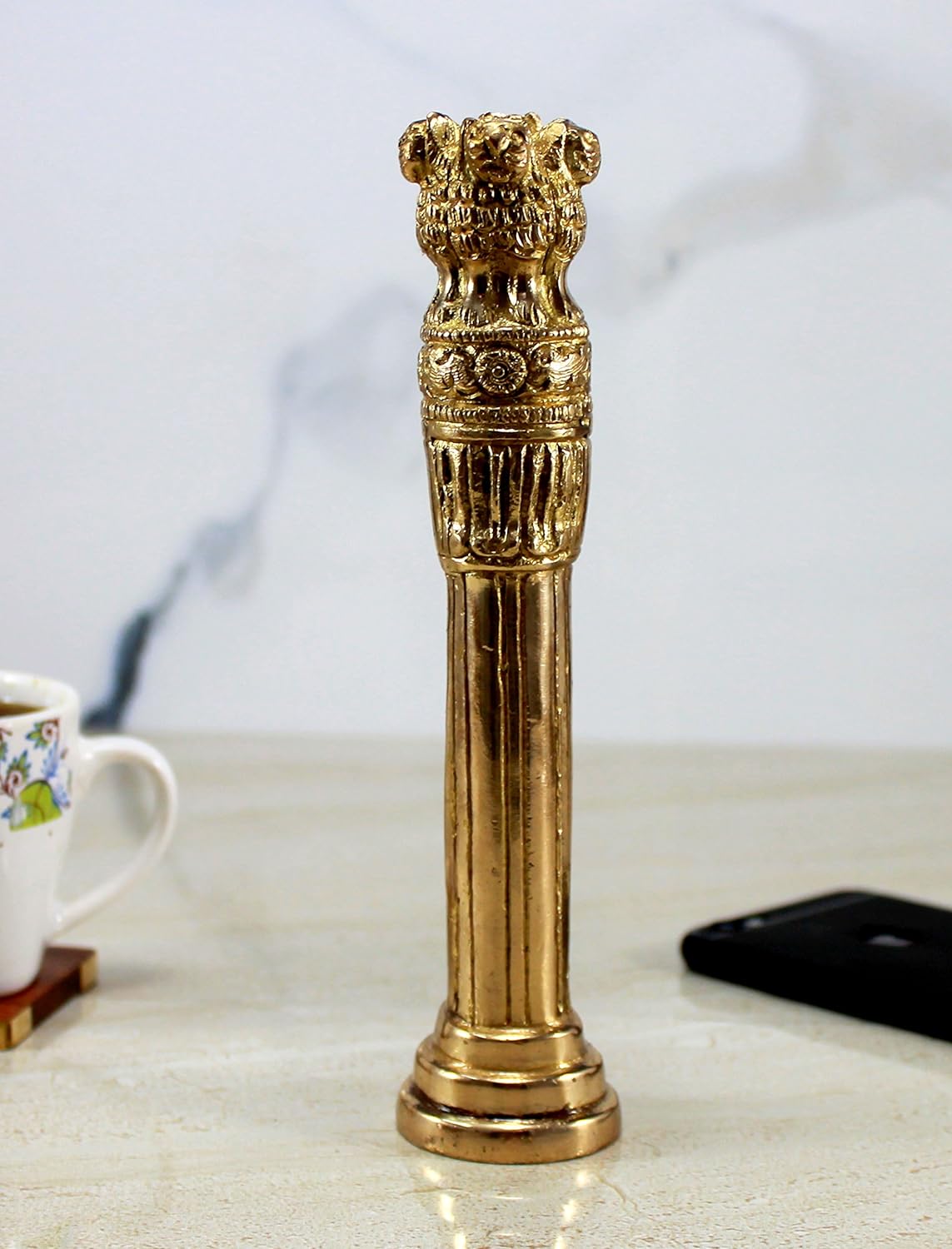 StonKraft 7.5" Brass Ashok Sthambh/Ashoka Stambh (Stoop) Pillar Indian Memento Statue Showpiece - Gift for Home Decorative (Decor), Office, Table Decoration