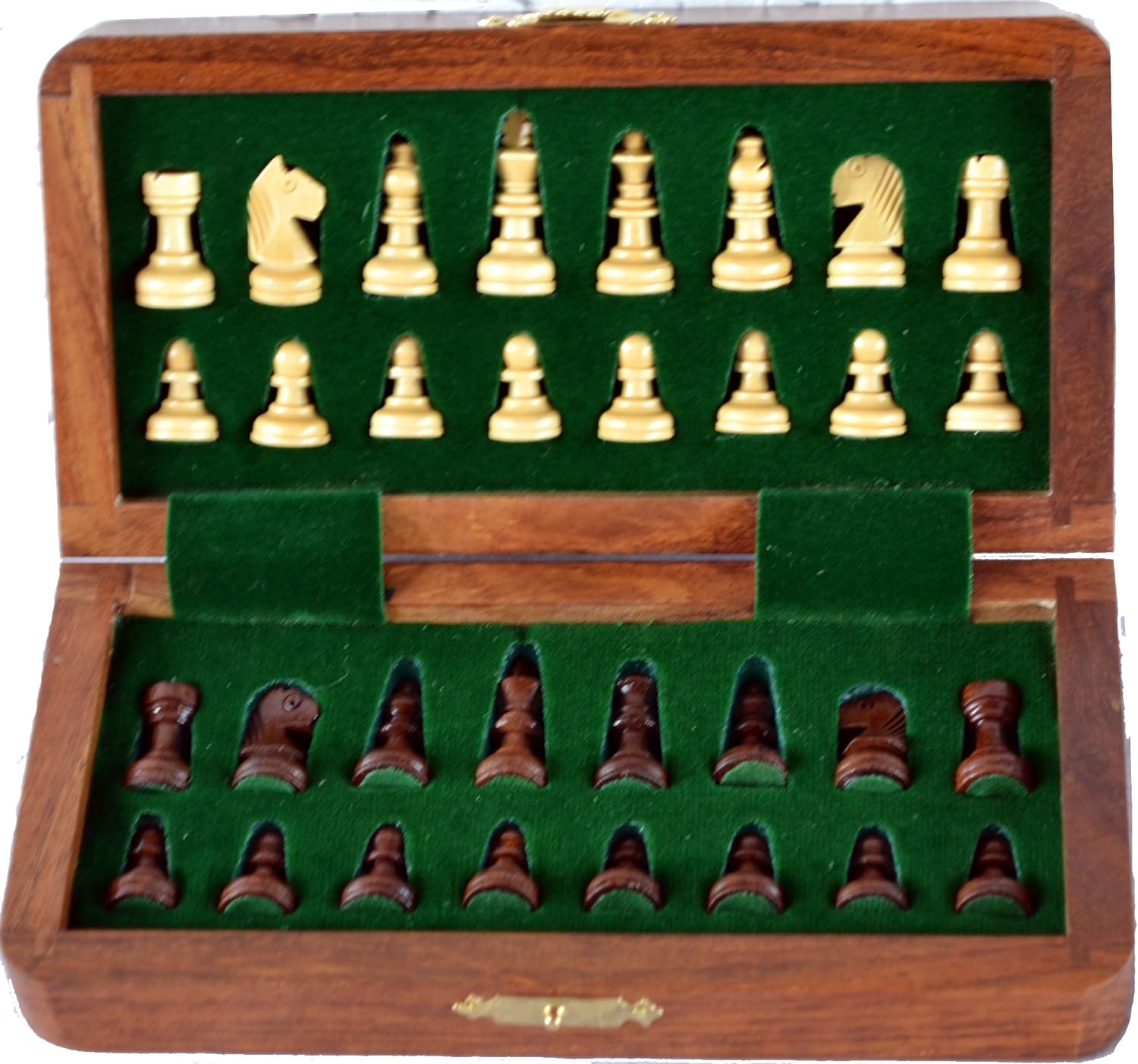 Handmade Wooden Rosewood Foldable Magnetic Chess Game Board with Storage Slots, 7 Inch