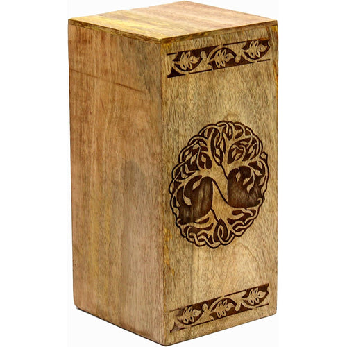 eSplanade Wooden Cremation Urn Memorial Jar Pot Container | Full Size Urn for Funeral Ashes Burial | Tree of Life Engraved Wooden Urn | Beige  & Brown- 10