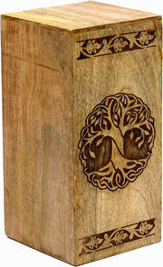 eSplanade Wooden Cremation Urn Memorial Jar Pot Container | Full Size Urn for Funeral Ashes Burial | Tree of Life Engraved Wooden Urn | Beige & Brown- 10" Inches