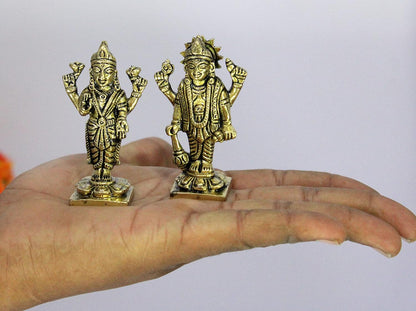 eSplanade Brass Lakshmi Narayan Pair - Lord Vishnu with Laxmi Idol Murti Statue Sculpture - 3" Inches | Pooja Idols | Home Decor