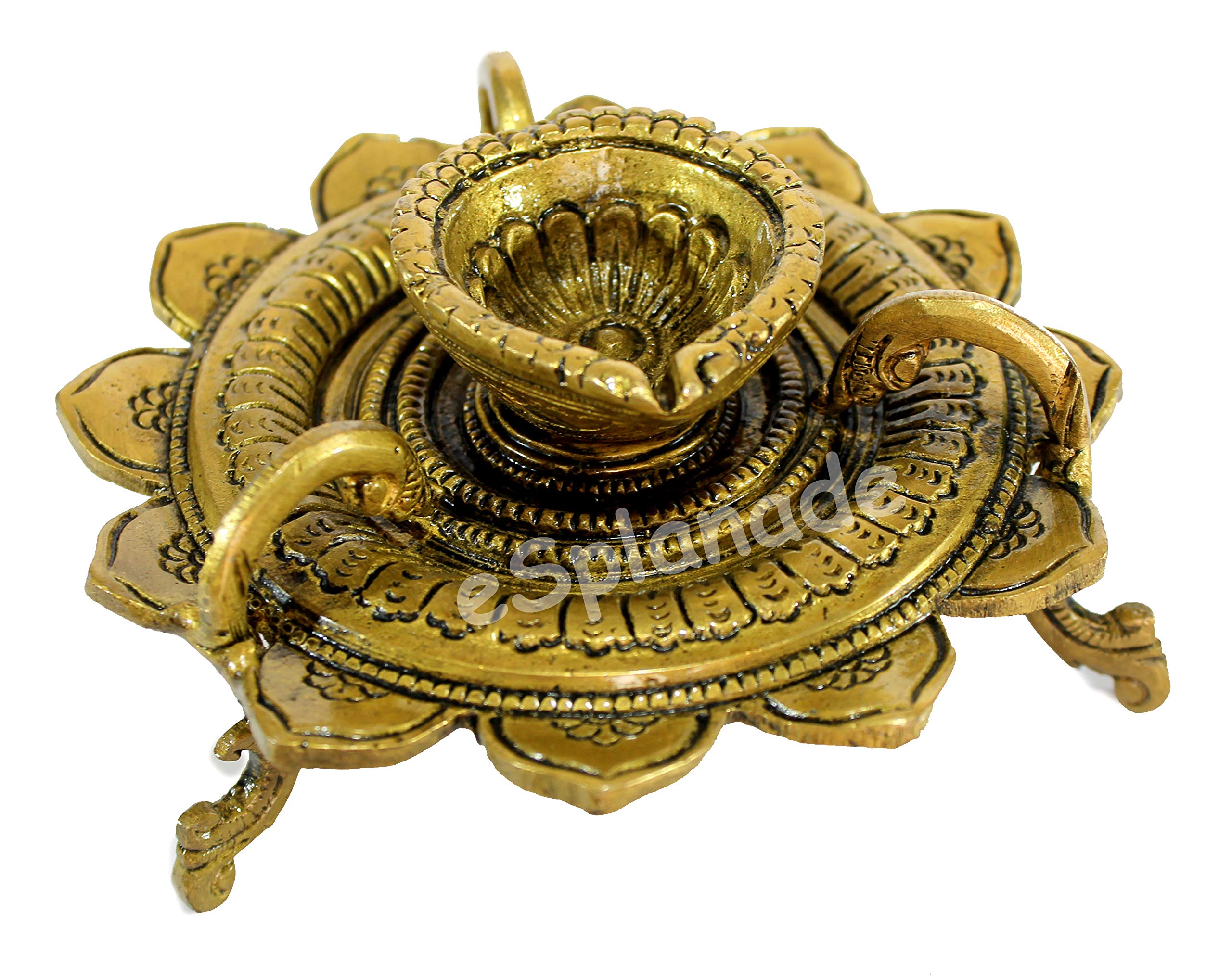 eSplanade - Brass Lotus Shaped Round Dancing Ganesh Diya | Oil Lamp | Home Decor | Brass Diya | Brass Deepam | Brass Lamps | Kuthu Vilakku | Oil Lamp, Lamps for Home and Office