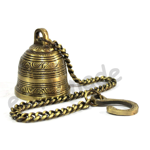 eSplanade - Ethnic Indian Handcrafted Brass Temple Bell with Chain | Brass Hanging Bell | Home Decor | Door Decor | Pooja Accessories
