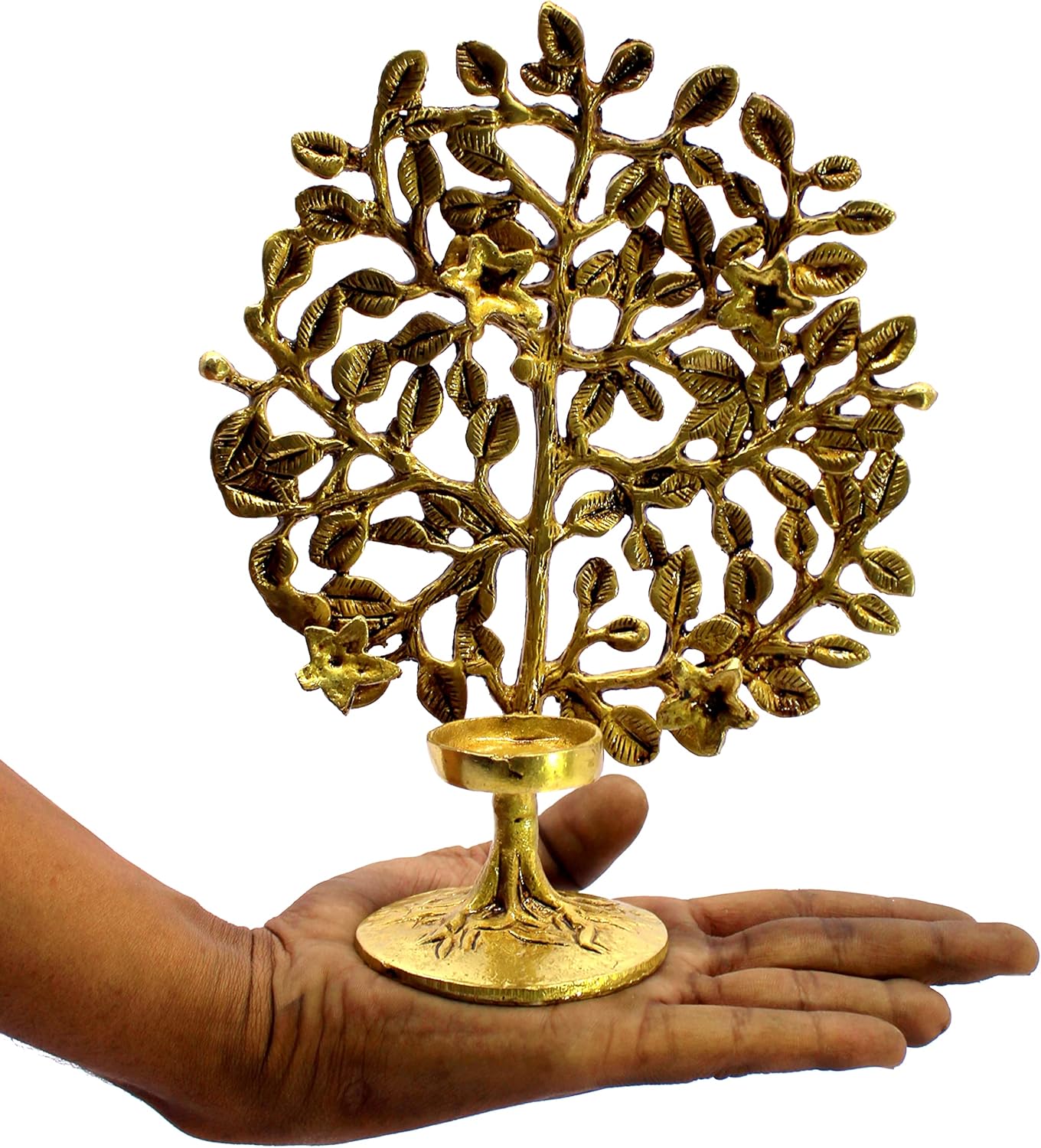 ESPLANADE Brass Tree of Life Diya Sculpture Decorative Show Piece - Home Office Decor - Spiritual Items | Golden - 8.5" Inches