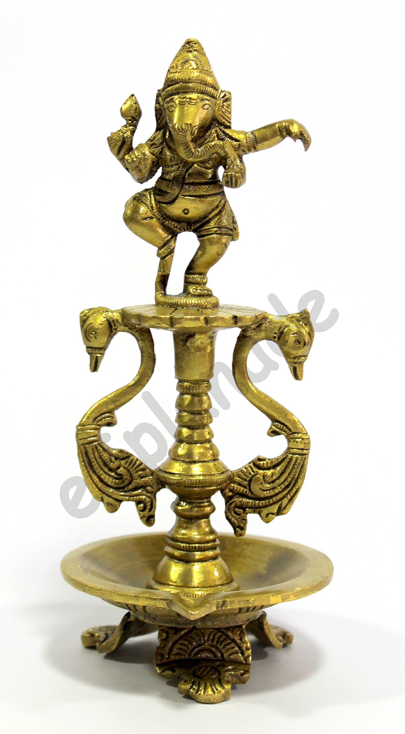 eSplanade - Brass Lotus Shaped Round Dancing Ganesh Diya | Oil Lamp | Home Decor | Brass Diya | Brass Deepam | Brass Lamps | Kuthu Vilakku | Oil Lamp, Lamps for Home and Office
