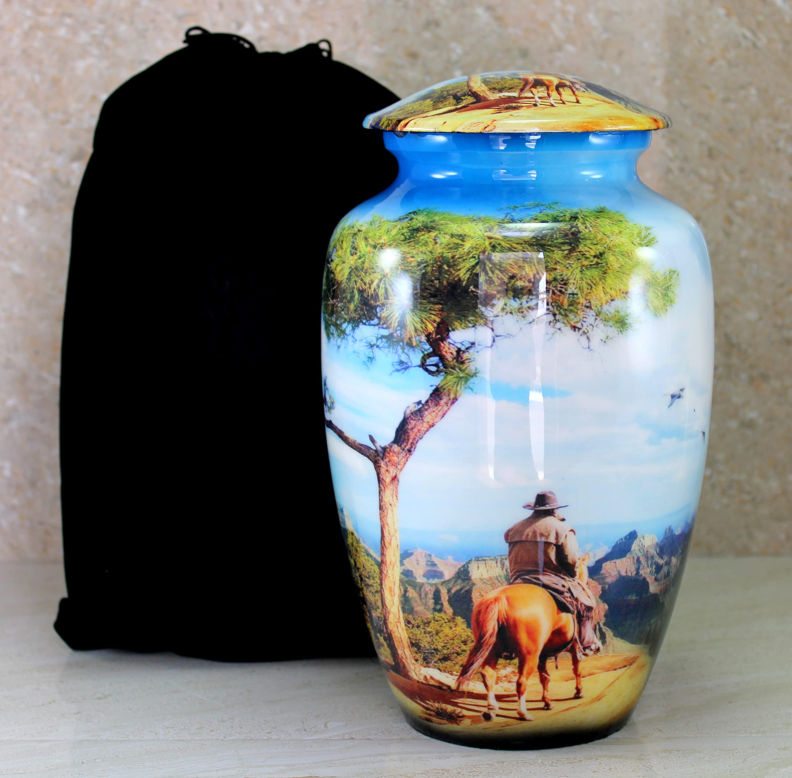 eSplanade Metal Cremation Urn Memorial Jar Pot Container | Full Size Printed Urn for Funeral Ashes Burial | Metal Urns | (Multicolor) - 10" Inches