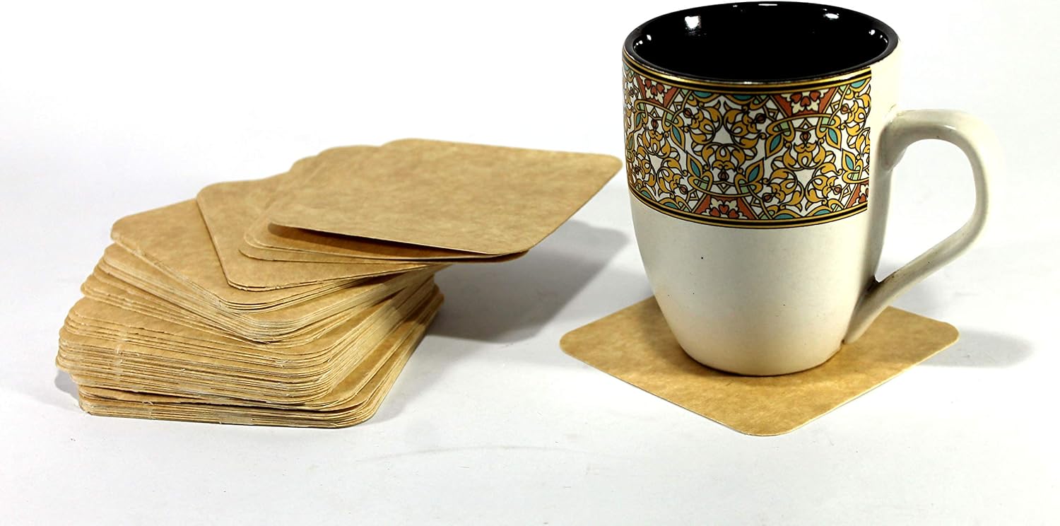 eSplanade Disposable Coaster - Made of Paper (Set of 100) - Use and Throw Reversible Coasters - Perfect for Bar, Hotel, Restaurant purpose & Parties (Brown Round & Square)