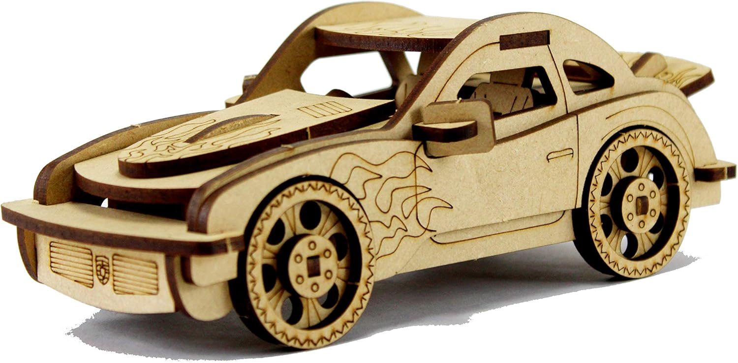 StonKraft 3D Wooden Puzzle Car - Wooden, DIY Kit, Build Your own, Construction Toy, Modeling Kit | MDF Toys Car