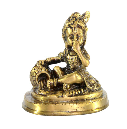 StonKraft - Lord Krishna Laddu Gopal Kanha Makhan Chor Murti Idol Statue Sculpture - Brass