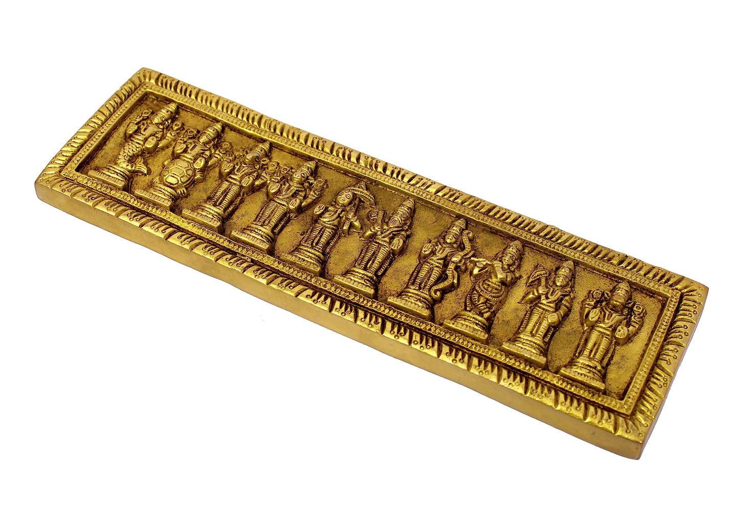 ESPLANADE - Brass Vishnu Dashavatar Dashavatara Dasavatharam Idol Sculpture Figurine Engraved Showpiece - Ten Incarnations Avtars of Lord Vishnu - Golden - 13" Inches