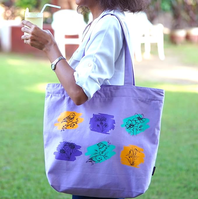 SKAPADORO Canvas Big Zip Printed Handbag Tote,100% Cotton, Inner pocket, Ecofriendly Bag for Women, Travel College Beach Shopping, Easy to Wash Everyday Shoulder Bag - Quirky Desi Graphic Designs
