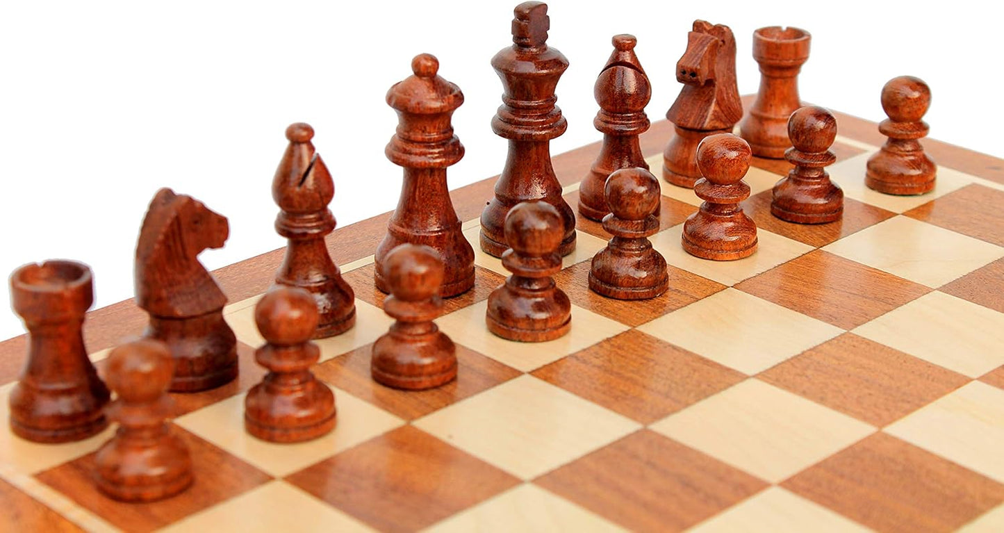 StonKraft Wooden Folding Chess Game Board Set + Wooden Chess Pieces (16" x 16" inches), best gift idea.