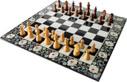 StonKraft Collectible Black & White Marble Stone Chess Board Set + Wood Crafted Pieces - Coffee Table Centre Table Top Without Stand - Pietra Dura Inlay Work - 24" Inches