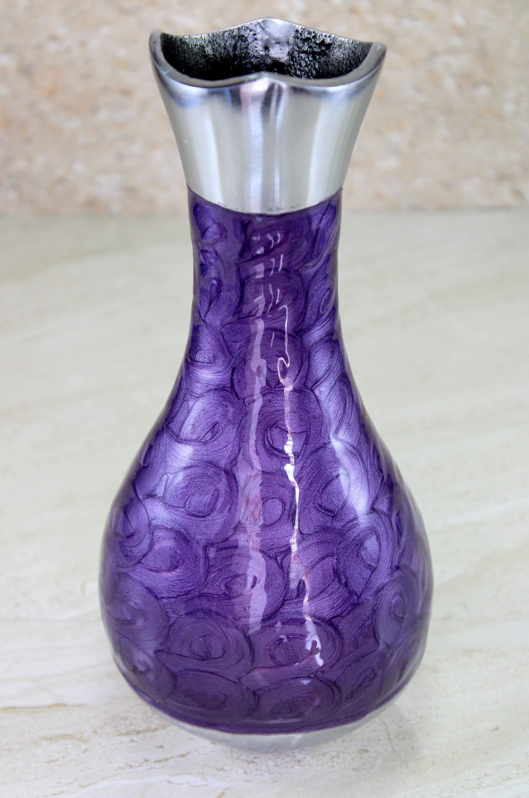 eSplanade Metal Flower Vase Flower Pot - Decorative Item Showpiece - Purple - 9.5" inches