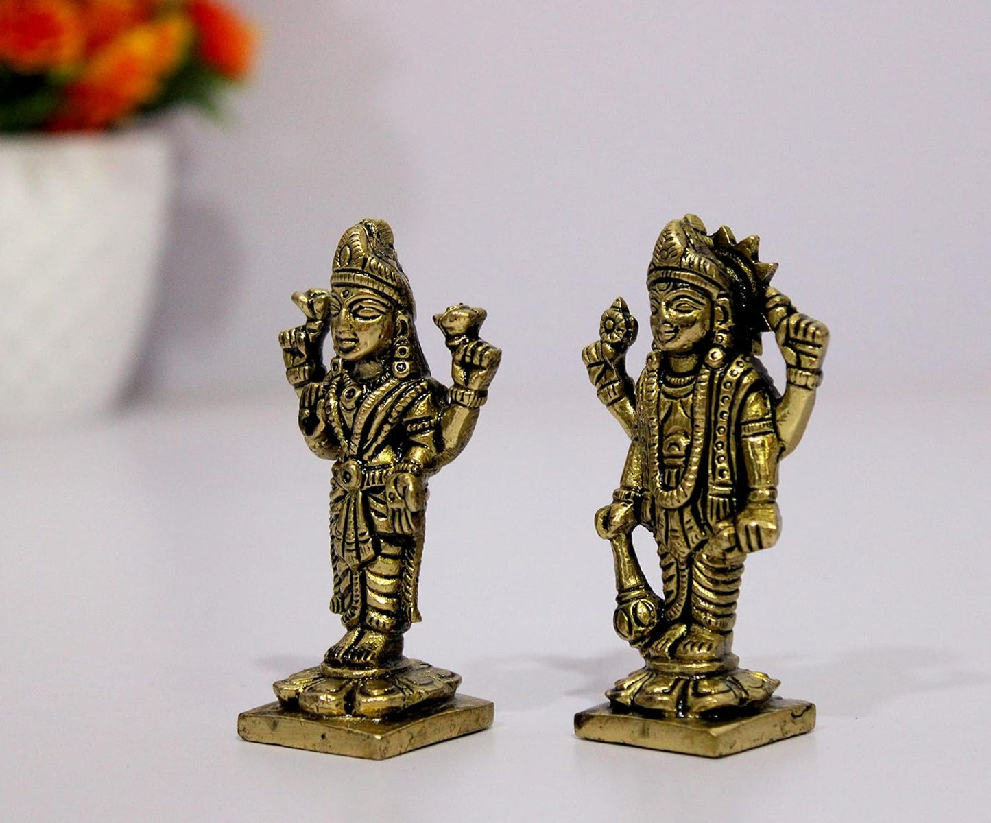 eSplanade Brass Lakshmi Narayan Pair - Lord Vishnu with Laxmi Idol Murti Statue Sculpture - 3" Inches | Pooja Idols | Home Decor