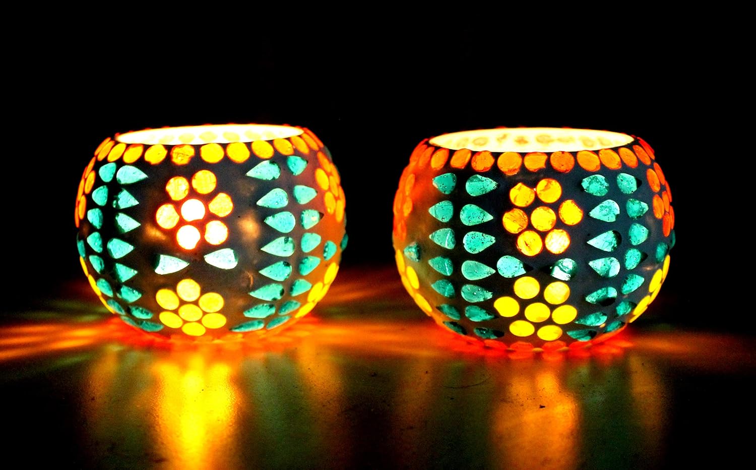 eSplanade Tealight Tea light Votive Candle Holders Votive - Glass (Set of 2) Multicolor