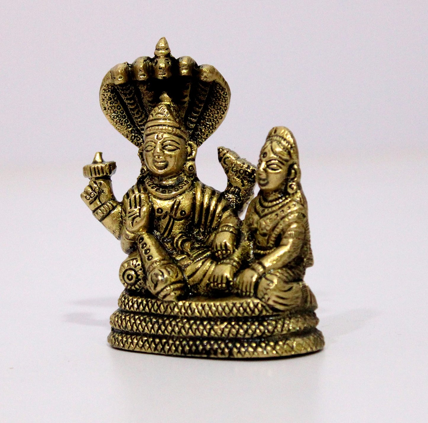 eSplanade Brass Lord Vishnu Laxmi in Ksheer Sagar - Lakshmi Narayan - Murti Idol Statue Sculpture - Golden - 3.1" Inches