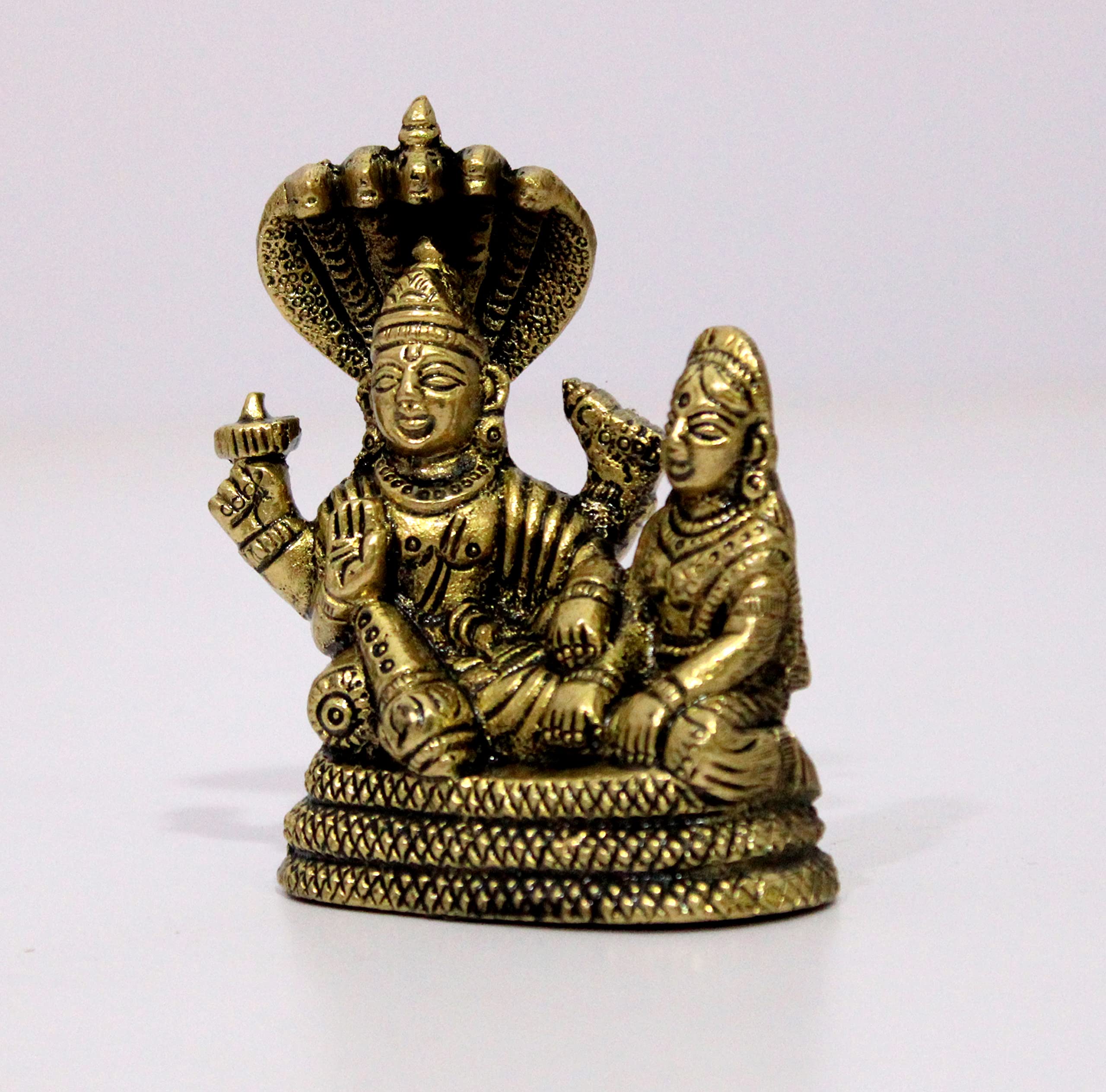 ESPLANADE Brass Vishnu Laxmi in Ksheer Sagar - Lakshmi Narayan - Murti Idol Statue Sculpture - Golden - 3.1" Inches