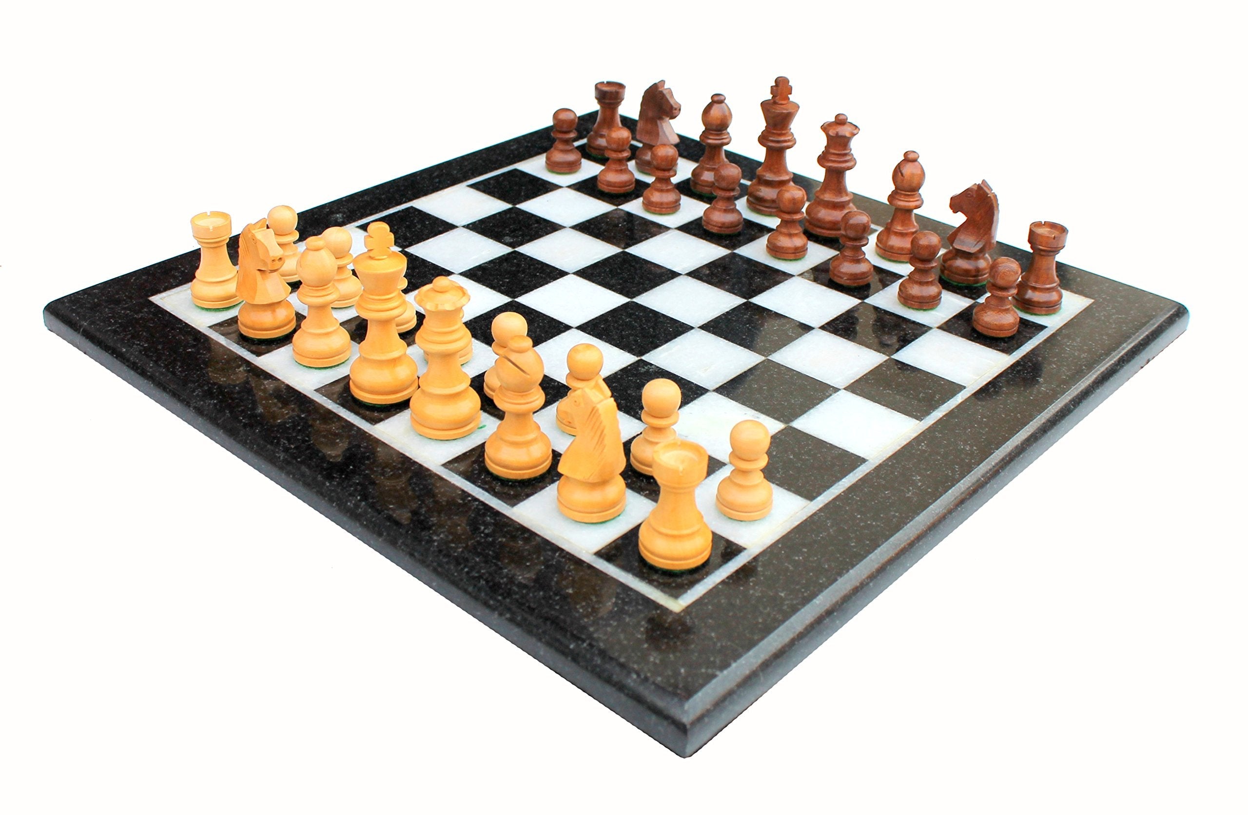 StonKraft Collectible Black & White Marble Chess Board Set + Brass Crafted Chess Pieces Pawns - Decorative Stone Chess - Home Decor - 15" Inches