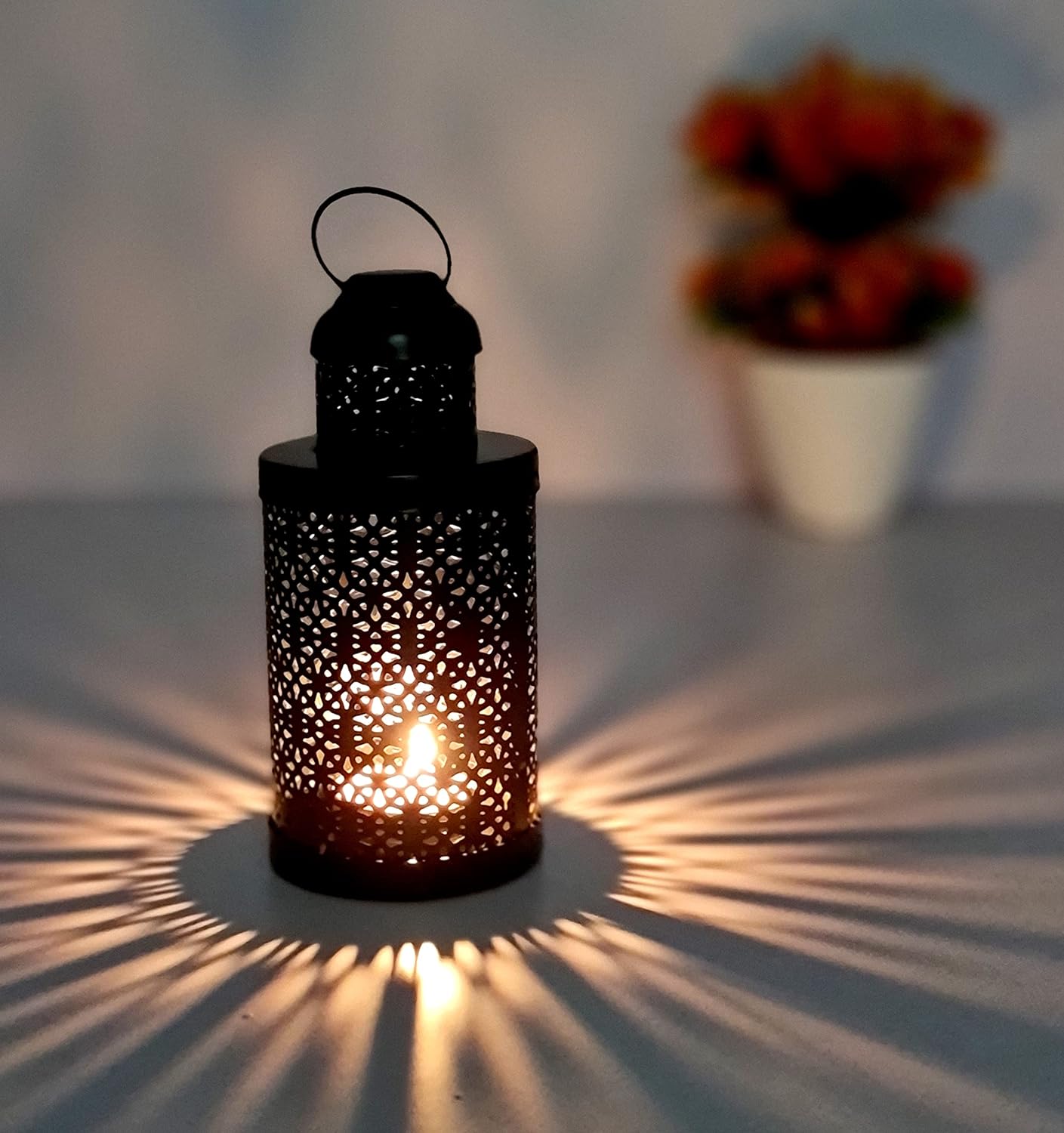 eSplanade Moroccan Lantern Metal Hanging Lamp Tealight Candle Holder - 6.5" Inches - Black