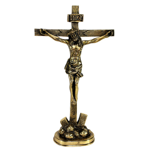 eSplanade Brass Christian Cross Jesus Christ Statue in Antique Finish (11
