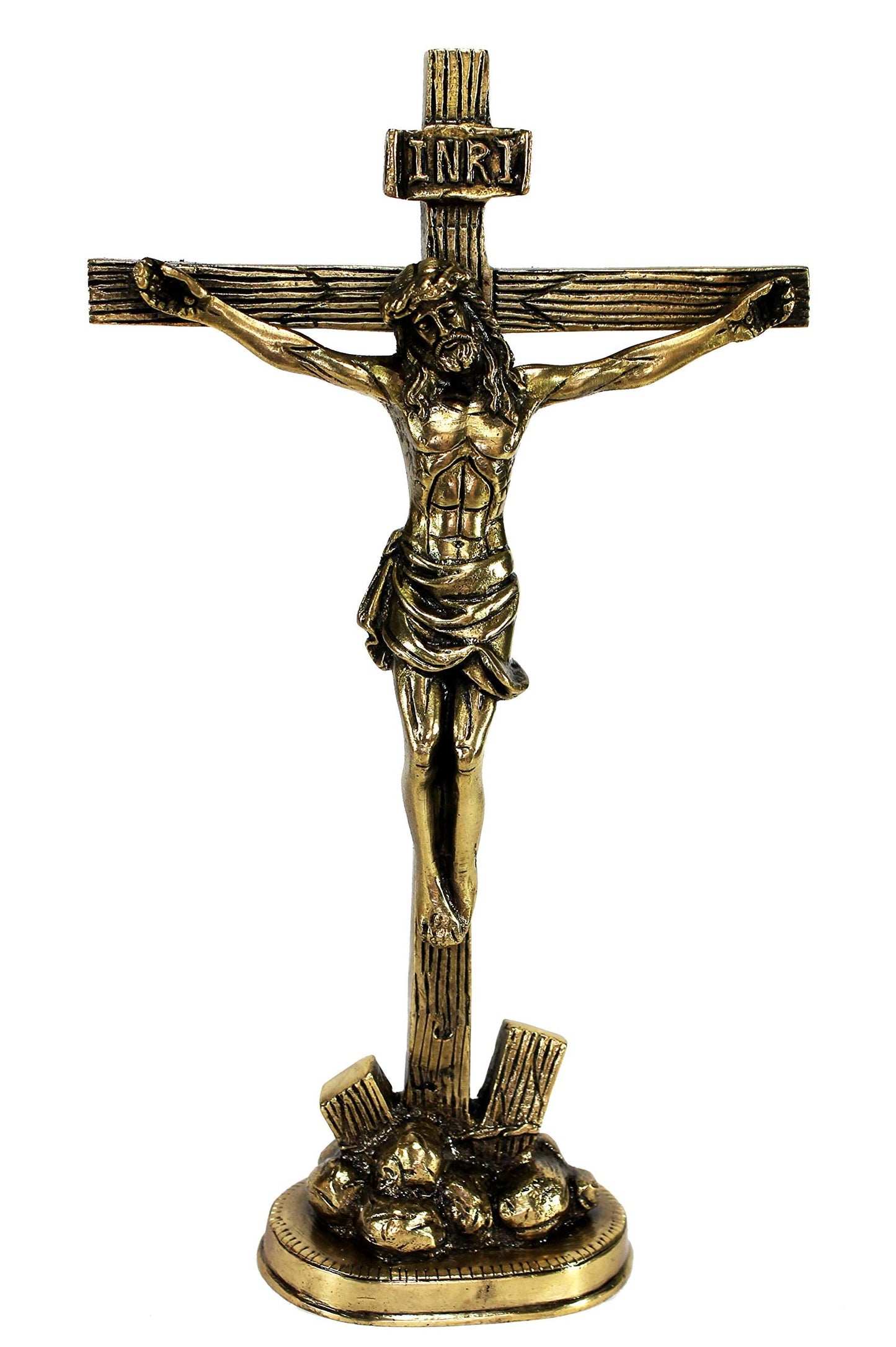 eSplanade Brass Christian Cross Jesus Christ Statue in Antique Finish (11" & 12" Jesus Cross)