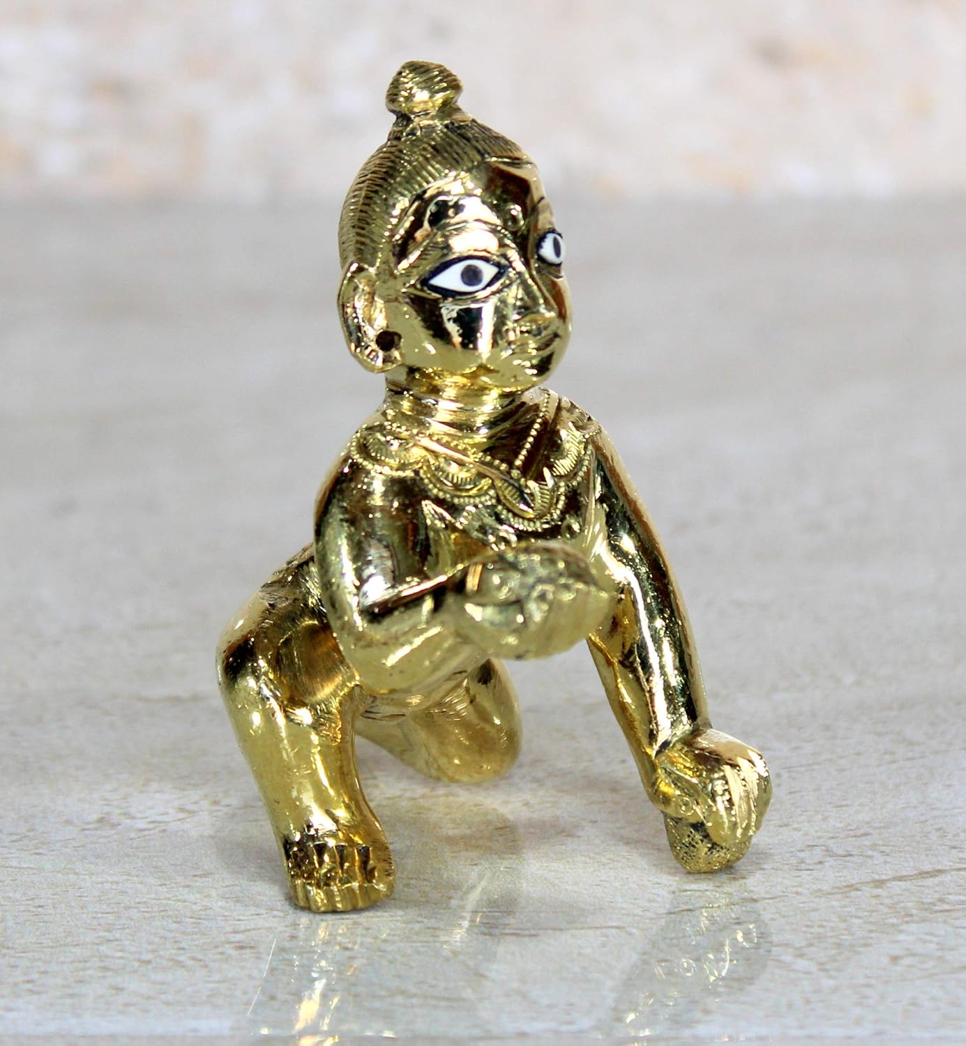 StonKraft Brass Krishna Laddoo Gopal Kanha Makhan Chor Statue Idol Murti Sculpture