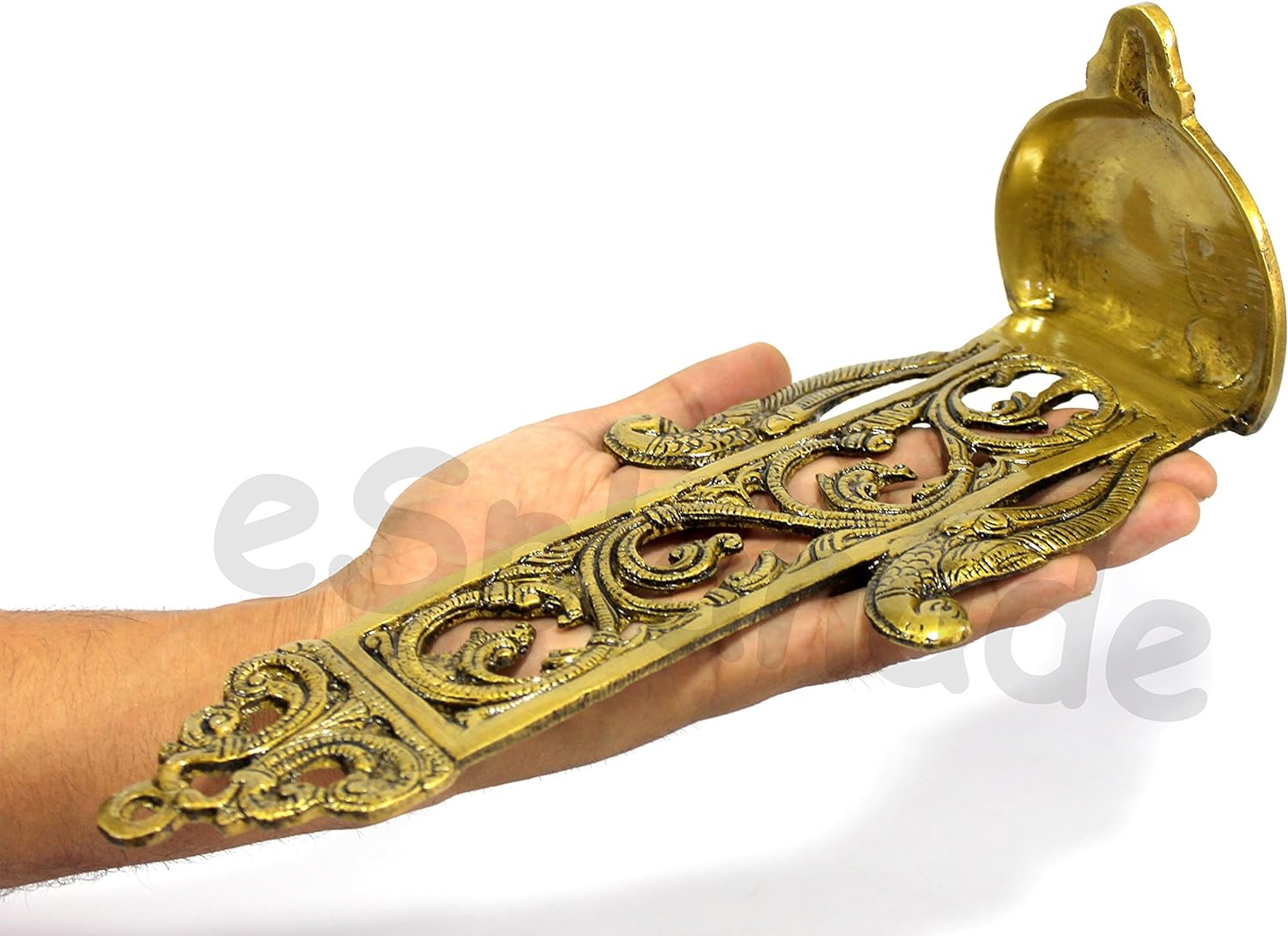 eSplanade - Ethnic Indian Design Peacock Brass Wall Hanging Diya - 11" Inches | Home Decor |Brass Diya | Brass Deepam | Brass Lamps | Kuthu Vilakku |