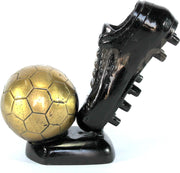Brass Decorative Soccer Ball and Shoe Showpiece | Home Decor | Brass Sculpture | World Cup Golden Boot Trophy Look-alike | European Golden Shoe Look-alike