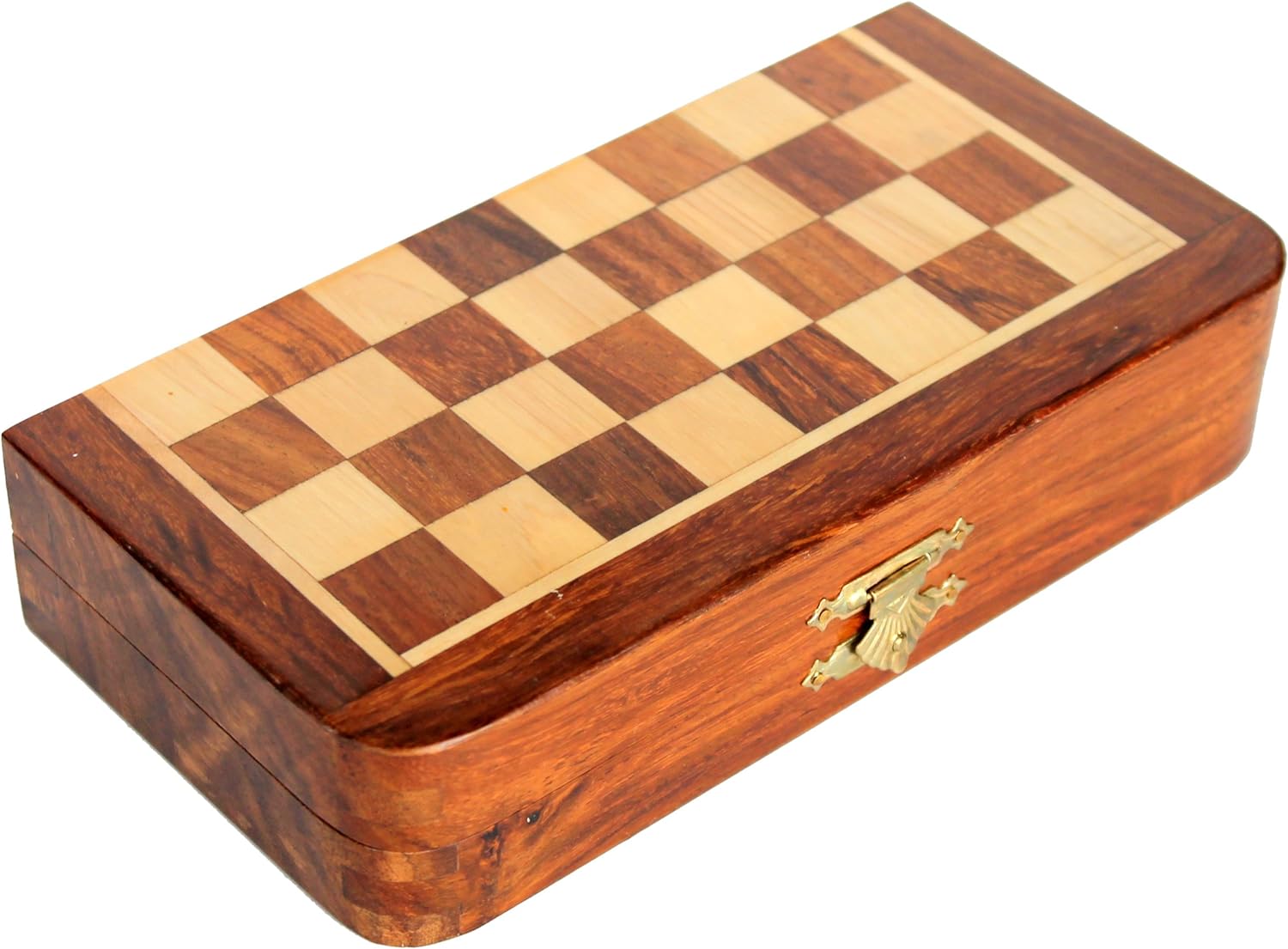 Handmade Wooden Rosewood Foldable Magnetic Chess Game Board with Storage Slots, 7 Inch