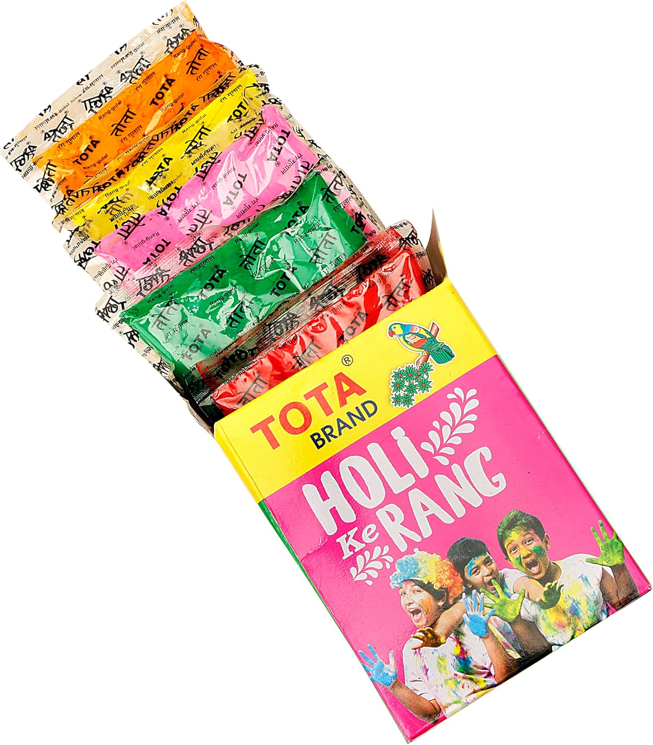 TOTA Holi Ke Rang – 5 Shades of Gulal Holi Colours for Gender Reveal | Red Orange Green Yellow Pink | 100% NonToxic Herbal Holi Color Gift Box – 375 Gm